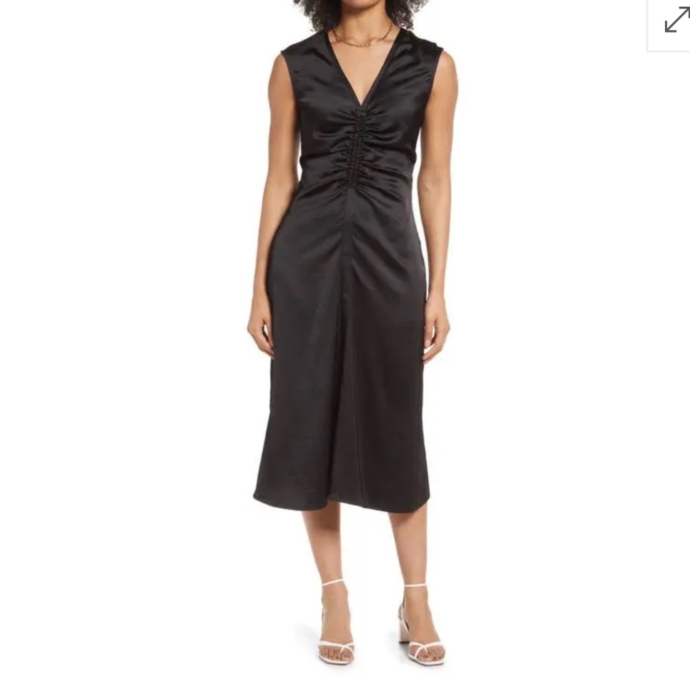 Halogen Black Ruched Wrap Midi Dress